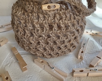 Crochet Jute peg bag, Peg basket, Hold more then 100 pegs, Hanging clothes peg holder, Peg hanging storage