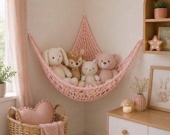 Toy hammock Nursery Storage Kids Room Wall Decor Cute Crochet Corner Toy Storage Wall Hammock Stuffed Toy Net Toy Wall Hanging Teddy Hammock