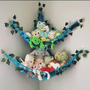 Handmade Crochet Corner Soft Toy Hammock Organizer Wall Decor Crochet Teddy Hammock Knitted Corner Plushie Net Toy Wall Hanging Storage