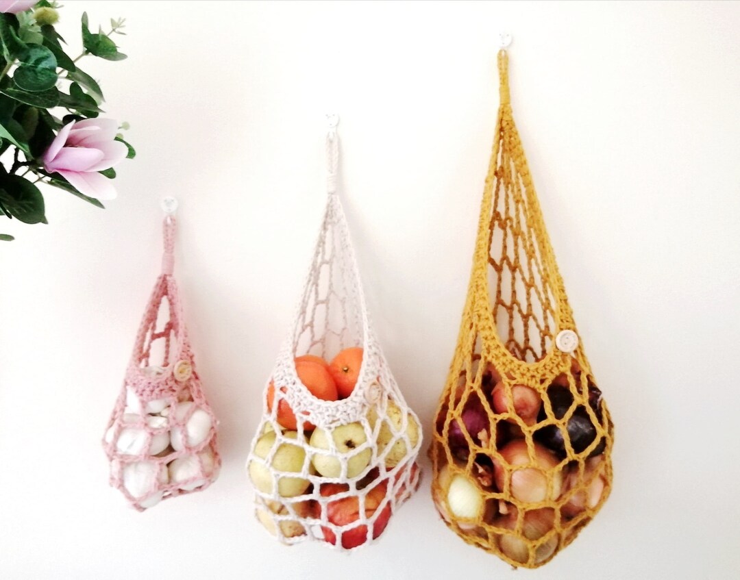 Cotton Fruit/veggie Hanging Basket Produce Bag Kitchen Etsy