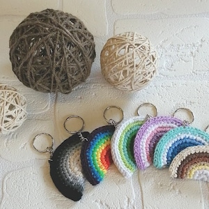 Handmade crochet rainbow keyring