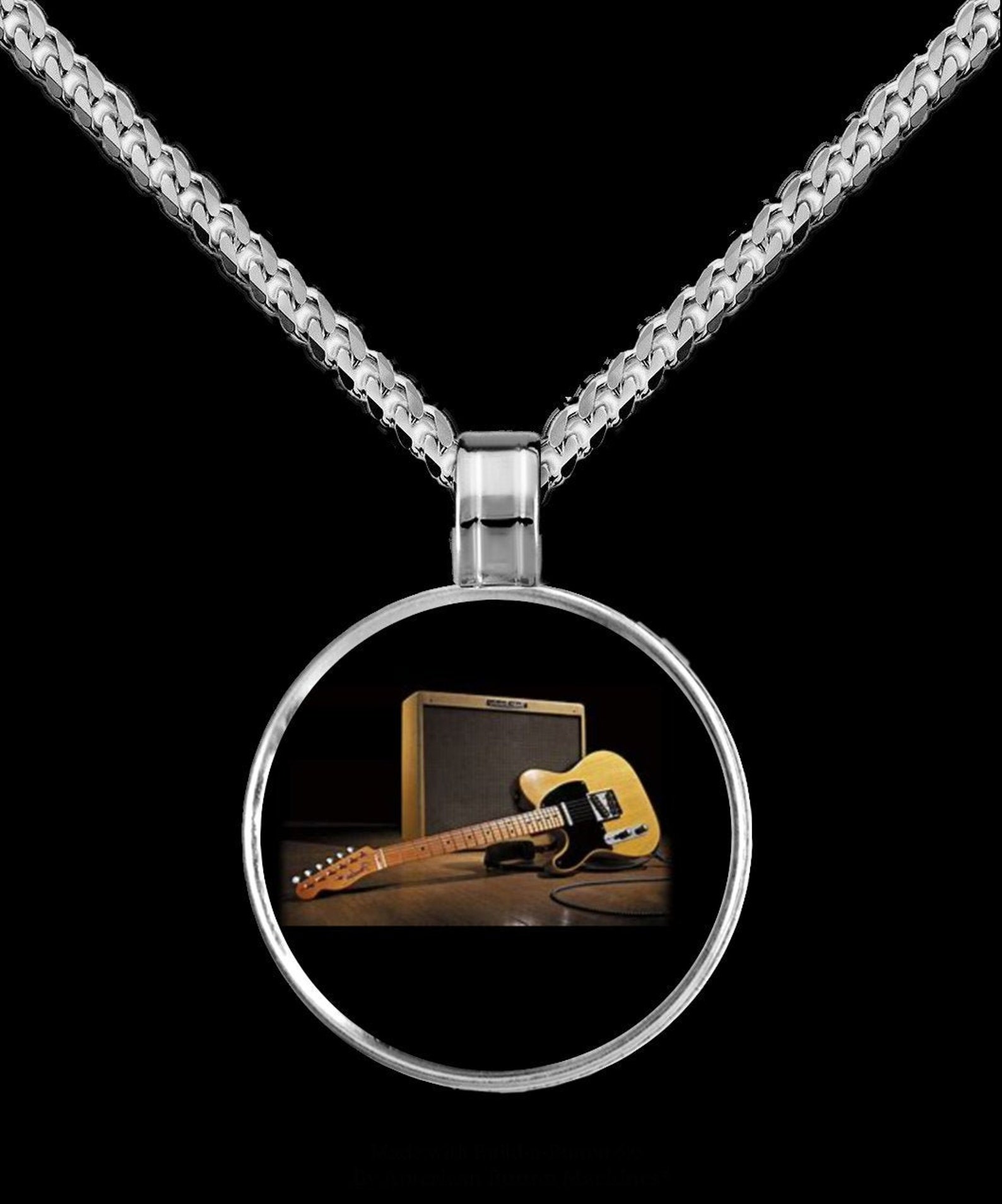 ELECTRIC GUITAR PENDANT w/ silver necklace or button Gifts Etsy