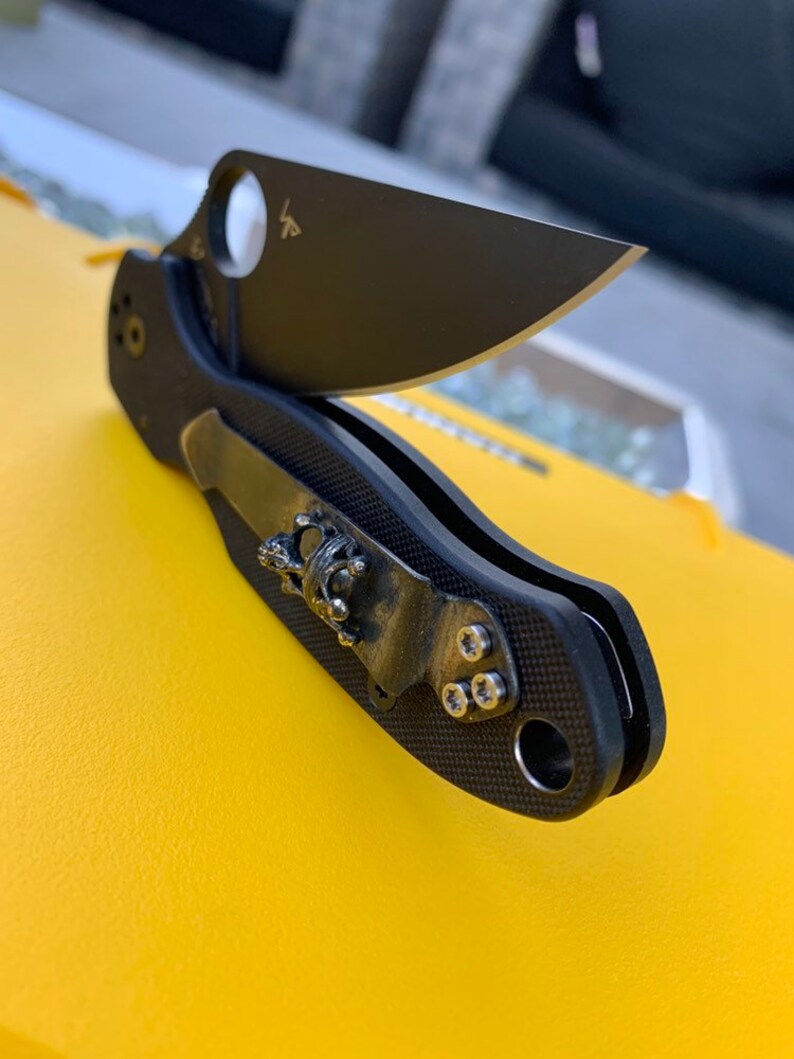 Spyderco Paramilitary 2 Pocket Clip \u2022 BAD BRASSS OXIDE Edition \u2022 Solid White Brass \u2022 Each Clip Is Handmade