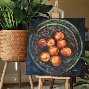 PEACH AND NECTARINE, 20X20&quot;, Original Oil Painting, Art Decor, Realism, Fruit Art
