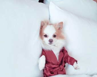 Satin Dog Robe: Custom Pet Bathrobe, Wedding Photoshoot Prop