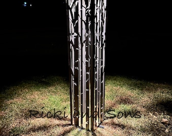 Garden Column - Garden Pillar - Birch Tree /  Steel Metal art / Metal Decor / Outdoor Decor / Garden Art / Lighted Column