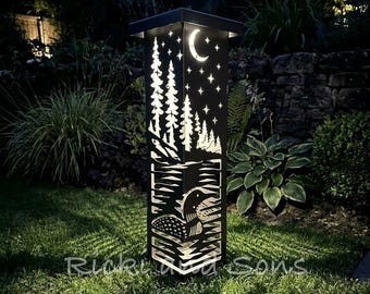 Garden Column - Garden Pillar - Loon Design /  Steel Metal art / Metal Decor / Outdoor Decor / Garden Art / Lighted Column