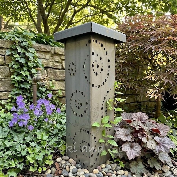 Garden Column - Garden Pillar - Swirl /  Steel Metal art / Metal Decor / Outdoor Decor / Garden Art / Lighted Column