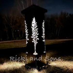 Garden Column - Garden Pillar - Pine Trees /  Steel Metal art / Metal Decor / Outdoor Decor / Garden Art / Lighted Column