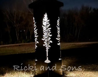 Garden Column - Garden Pillar - Pine Trees /  Steel Metal art / Metal Decor / Outdoor Decor / Garden Art / Lighted Column