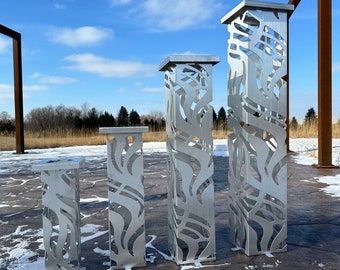 Aluminum Lighted Garden Column - Garden Pillar - Steel Metal art / Metal Decor / Outdoor Decor / Garden Art / Lit Column