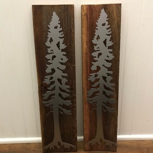 Set of Pine Tree on Barn Wood / Wood and Metal Signs / Rustic Sign / Wall Art / Wall Decor image 6