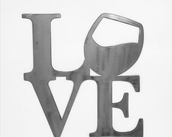 Love with Wine Glass - Steel wall decor Metal Wall art / Metal Home Decor / Steel Wall Decor / Metal Sign