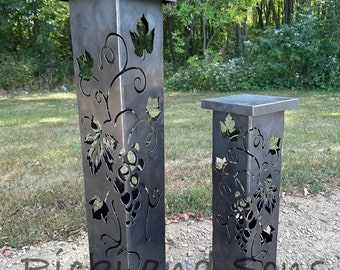 Garden Column - Garden Pillar - Grape Vine /  Steel Metal art / Metal Decor / Outdoor Decor / Garden Art / Lighted Column