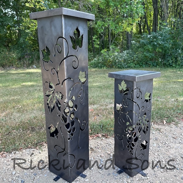 Garden Column - Garden Pillar - Grape Vine /  Steel Metal art / Metal Decor / Outdoor Decor / Garden Art / Lighted Column