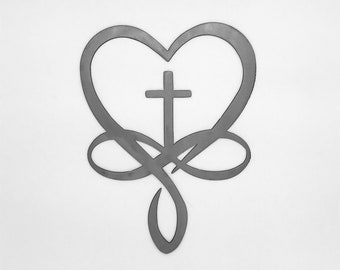 Бесконечное сердце с крестом - Декор для стен из стали / Картины для металлических стен / Декор для дома из металла / Декор для стен из стали / Знак из металла / Идея подарка