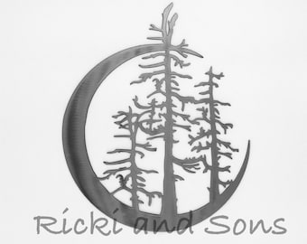 Trees in Moon - Steel wall decor / Metal Wall art / Metal Home Decor / Steel Wall Decor / Metal Sign