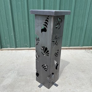 Garden Column - Garden Pillar - Seashell Pattern /  Steel Metal art / Metal Decor / Outdoor Decor / Garden Art / Lighted Column