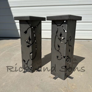 Custom Sized Garden Column w/Solar Lighted Top -Garden Pillar - Vine Pattern / Metal Decor / Outdoor Decor / Lighted Column