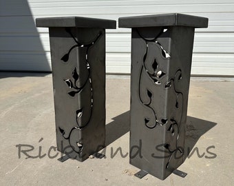 Custom Sized Garden Column w/Solar Lighted Top -Garden Pillar - Vine Pattern / Metal Decor / Outdoor Decor / Lighted Column