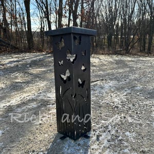 Garden Column - Garden Pillar - Butterfly /  Steel Metal art / Metal Decor / Outdoor Decor / Garden Art / Lighted Column
