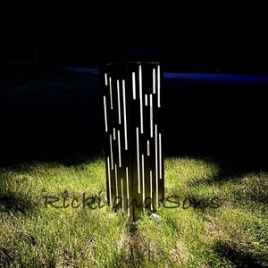 Custom Sized Garden Column w/Solar Lighted Top -Garden Pillar - Vertical Lines Pattern / Metal Decor / Outdoor Decor / Lighted Column