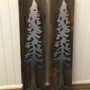 Set of Pine Tree on Barn Wood / Wood and Metal Signs / Rustic Sign / Wall Art / Wall Decor image 8