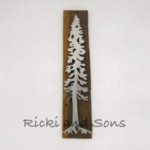 Pine Tree on Barn Wood / Wood and Metal Signs / Rustic Sign / Wall Art / Wall Decor