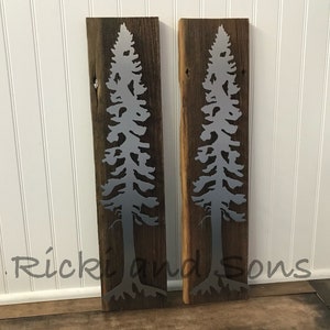 Set of Pine Tree on Barn Wood / Wood and Metal Signs / Rustic Sign / Wall Art / Wall Decor image 2