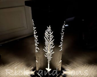 Custom Sized Garden Column w/Solar Lighted Top -Garden Pillar - Pine Tree Pattern / Metal Decor / Outdoor Decor /Garden Art /Lighted Column