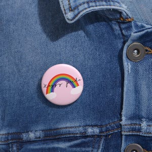 Happy Pride Rainbow Pin Button, Pastel Pink Pinback Badge, Cute Rainbow Accessory, Colorful Jacket & Backpack Pin, LGBTQ Gift