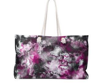 Bolso de fin de semana rosa, negro, mármol, nube / bolso de viaje abstracto tie-dye