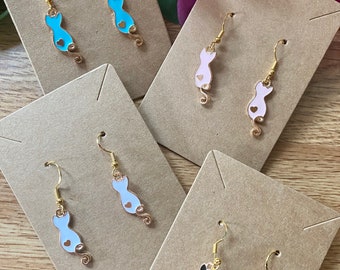 Cat Charm Earrings-Cute Kitten Earrings-Cat Lover Earrings-Blue Cat Earrings-Pink Cat Earrings-Black Cat Earrings-White Cat Earrings