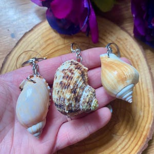 3 Natural Sea Shell Keychains-Shell Keyring Lot-Shell Lover Gift-Shell Collector