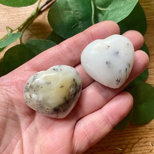 Merlinite Heart-Dendritic Opal Heart-White Crystal Heart