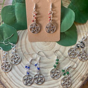 Pentacle Dangle Earrings-Silvertone Pentacle Earrings-Witchy Gift-Witch Jewelry