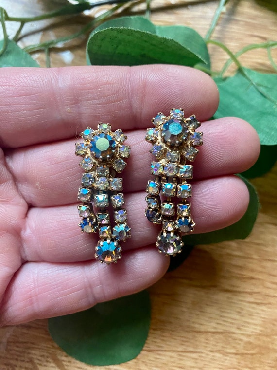Vintage Clip On Rhinestone Earrings-Vintage Jewelry-Rhinestone Jewelry-Unique Earrings