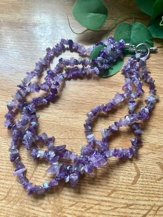 Vintage Triple Strand Amethyst Chip Choker Necklac