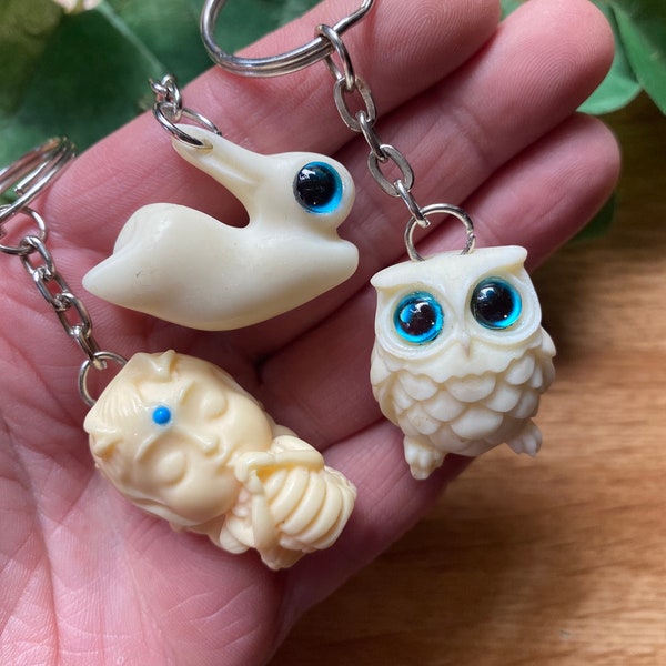 Nut Ivory Keychain-Mermaid Keychain-Bunny Keychain-Owl Keychain-Tagua Nut Keychain-Vegtable Ivory-Palm Nut Keyring