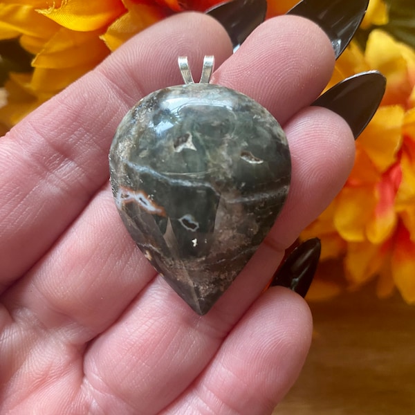 Ocean Jasper Teardrop Cabochon Pendant-Crystal Pendant-Sea Jasper Pendant