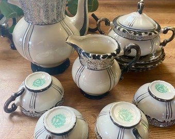 Vintage Mitterteich Bavarian Tea Set-Black And White Tea Set-Vintage Tea Set