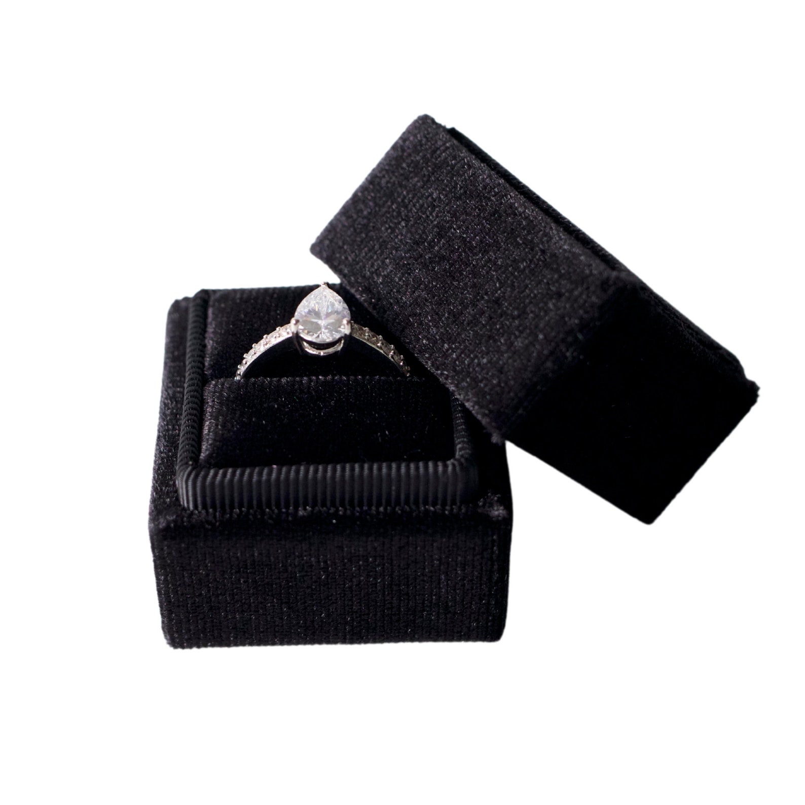 Black Square Velvet Ring Box Velvet Ring Box Single Etsy