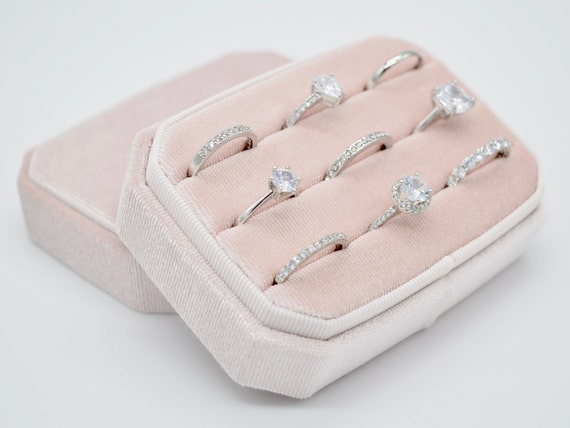 Small Travel Velvet Ring Box in Blush Pink | Fits 9 Rings | Keepsake Box | Velvet Jewelry Box | Velvet Ring Box | Traveller Ring Box