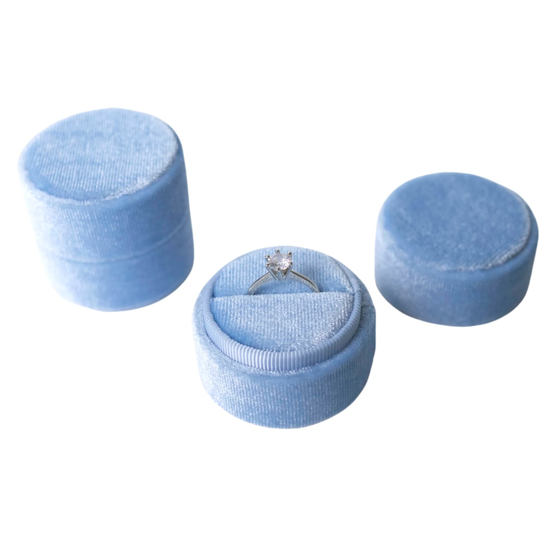 Light Blue Circle Velvet Ring Box Velvet Ring Box Double Etsy