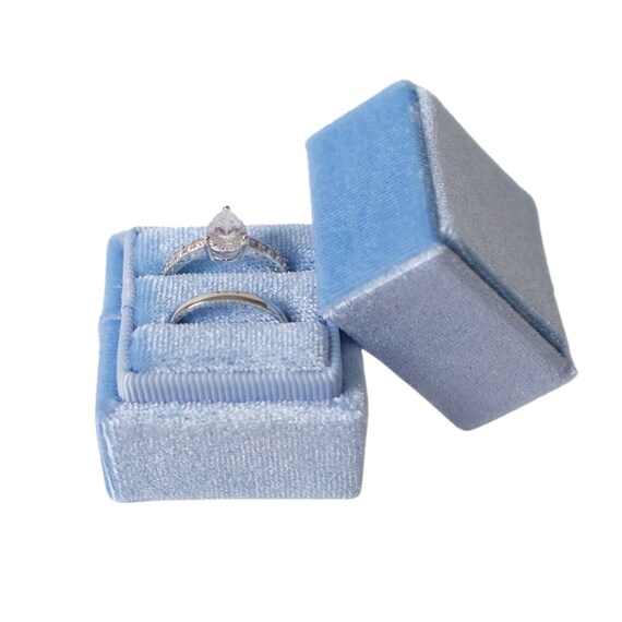 Light Blue Square Velvet Ring Box Velvet Ring Box Double Etsy
