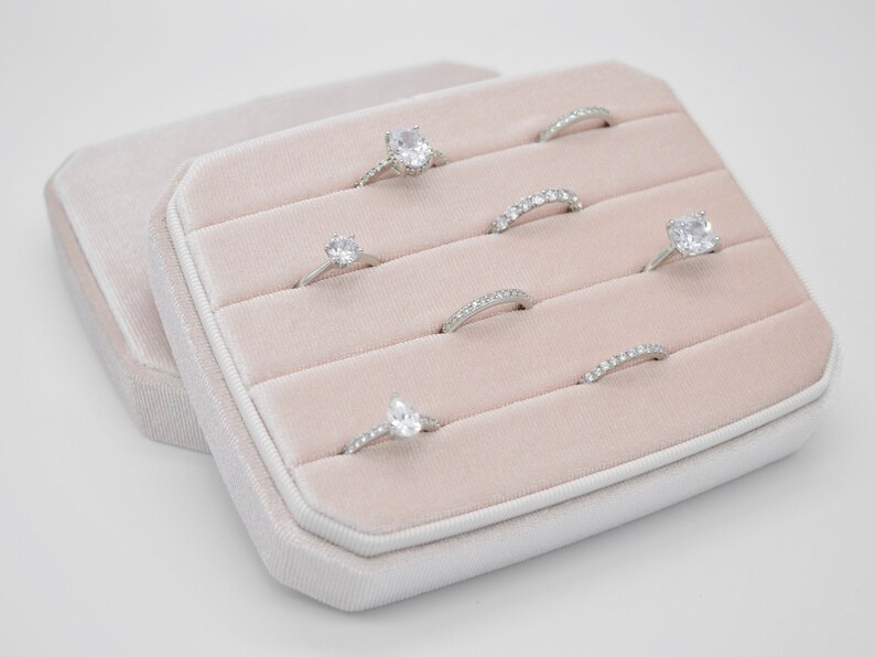 Keepsake Box Large Travel Velvet Ring Box in Blush Pink Velvet Jewelry Box Velvet Ring Box Fits 12 Rings Traveller Ring Box