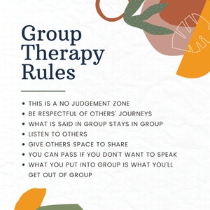 Group Therapy Rules Poster Sign for Social Workers Etsy
