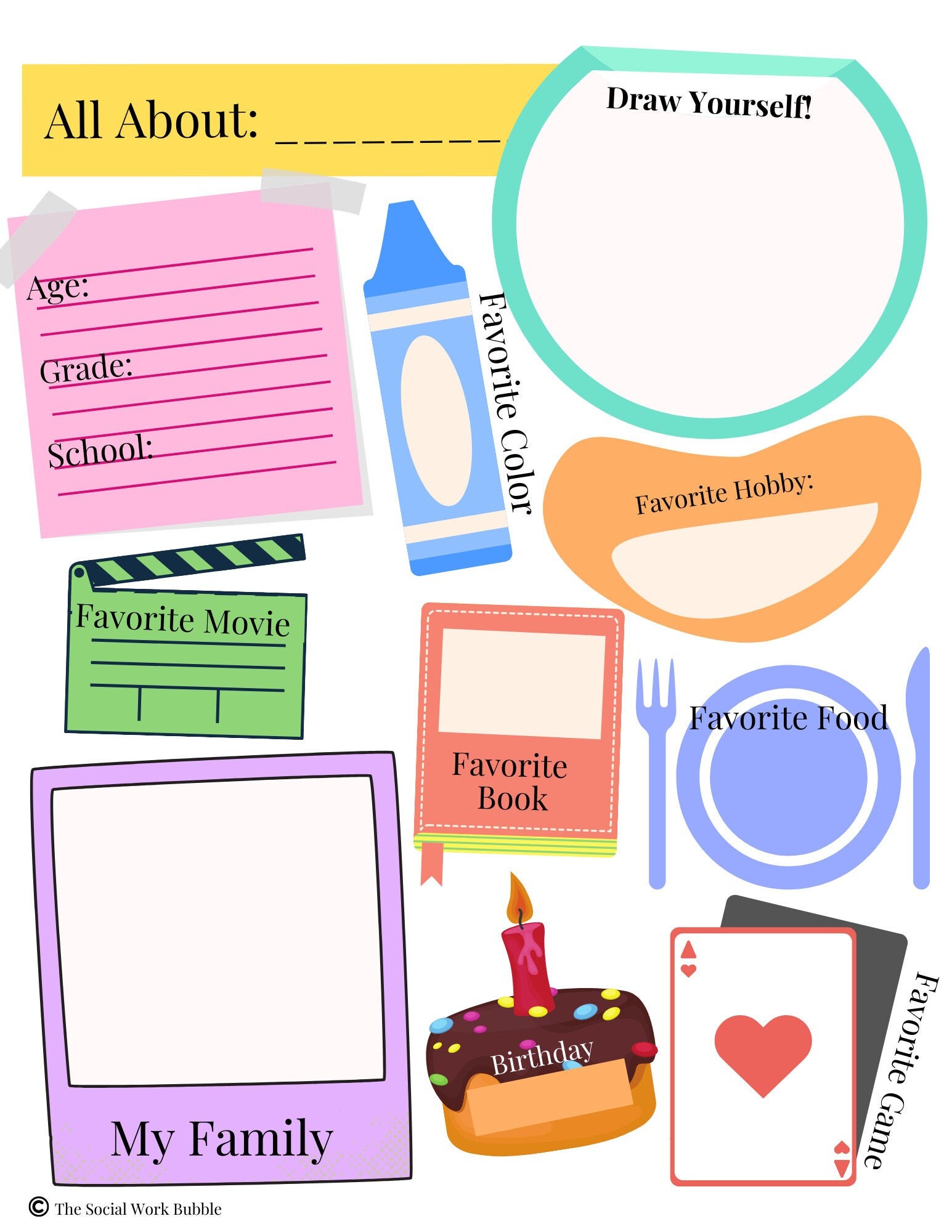 Pieces of Me Therapy Worksheet (Instant Download) 