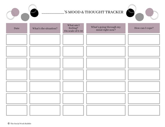 CBT Weekly Mood/feelings and Thoughts Record for Therapy and - Etsy