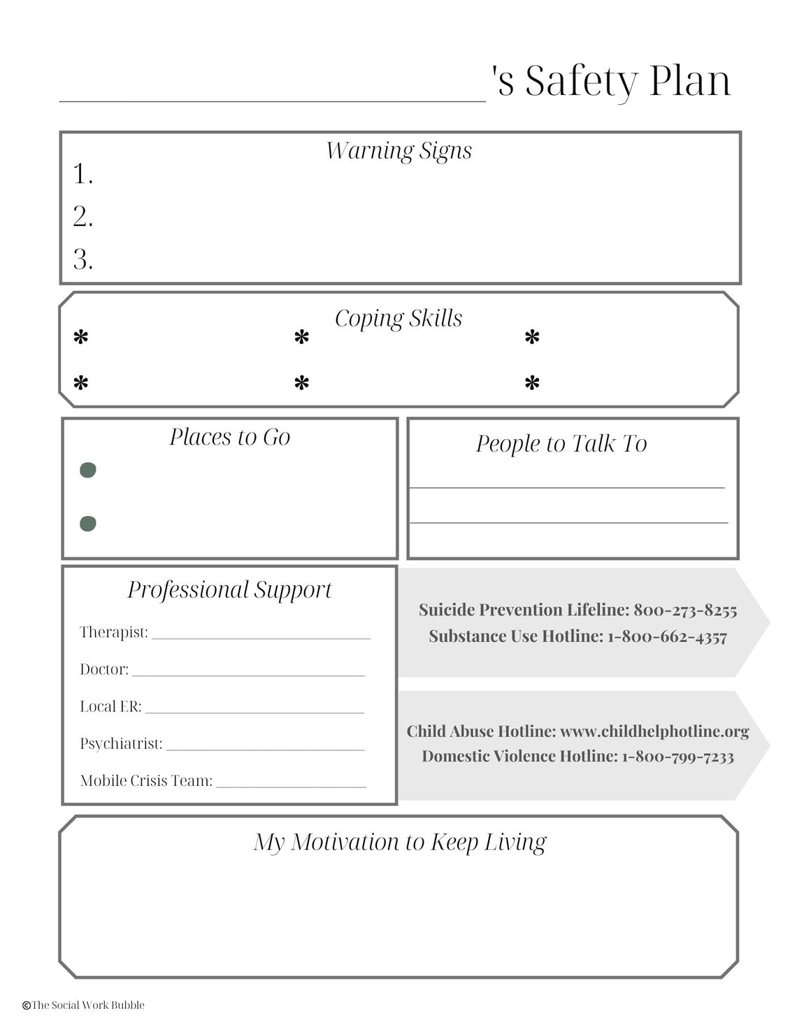 Safety Plans for Kids, Teens, Adults Suicide Prevention, Safety